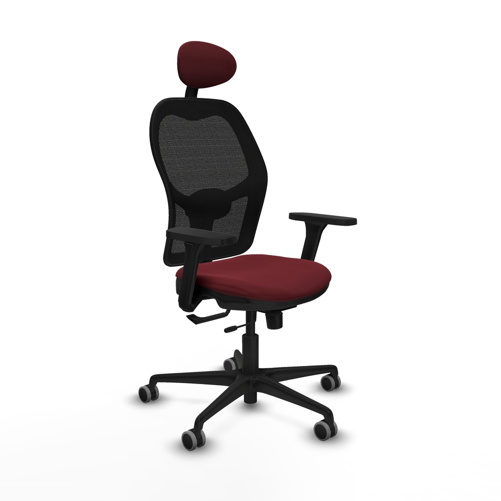 Jorquera traslack malla negra similpiel granate brazos 3D base nailon cabecero fijo ruedas 65mm engomada