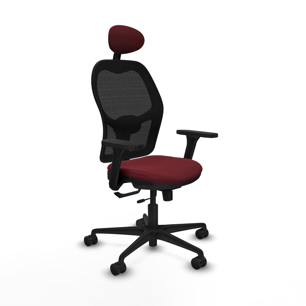 Jorquera traslack malla negra similpiel granate brazos 3D base nailon cabecero fijo ruedas 65mm nailon