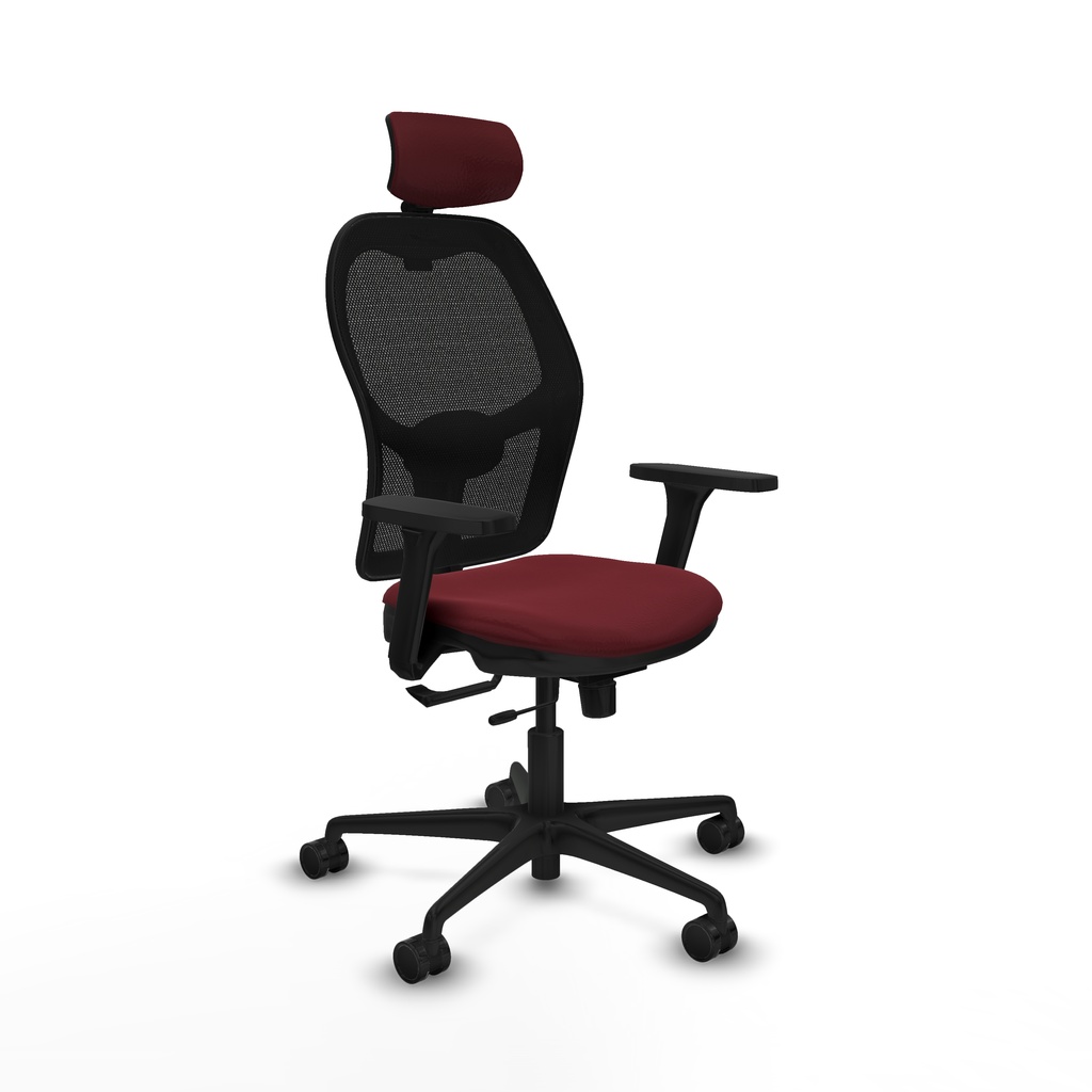 Jorquera traslack malla negra similpiel granate brazos 3D base nailon cabecero 2D ruedas 65mm nailon
