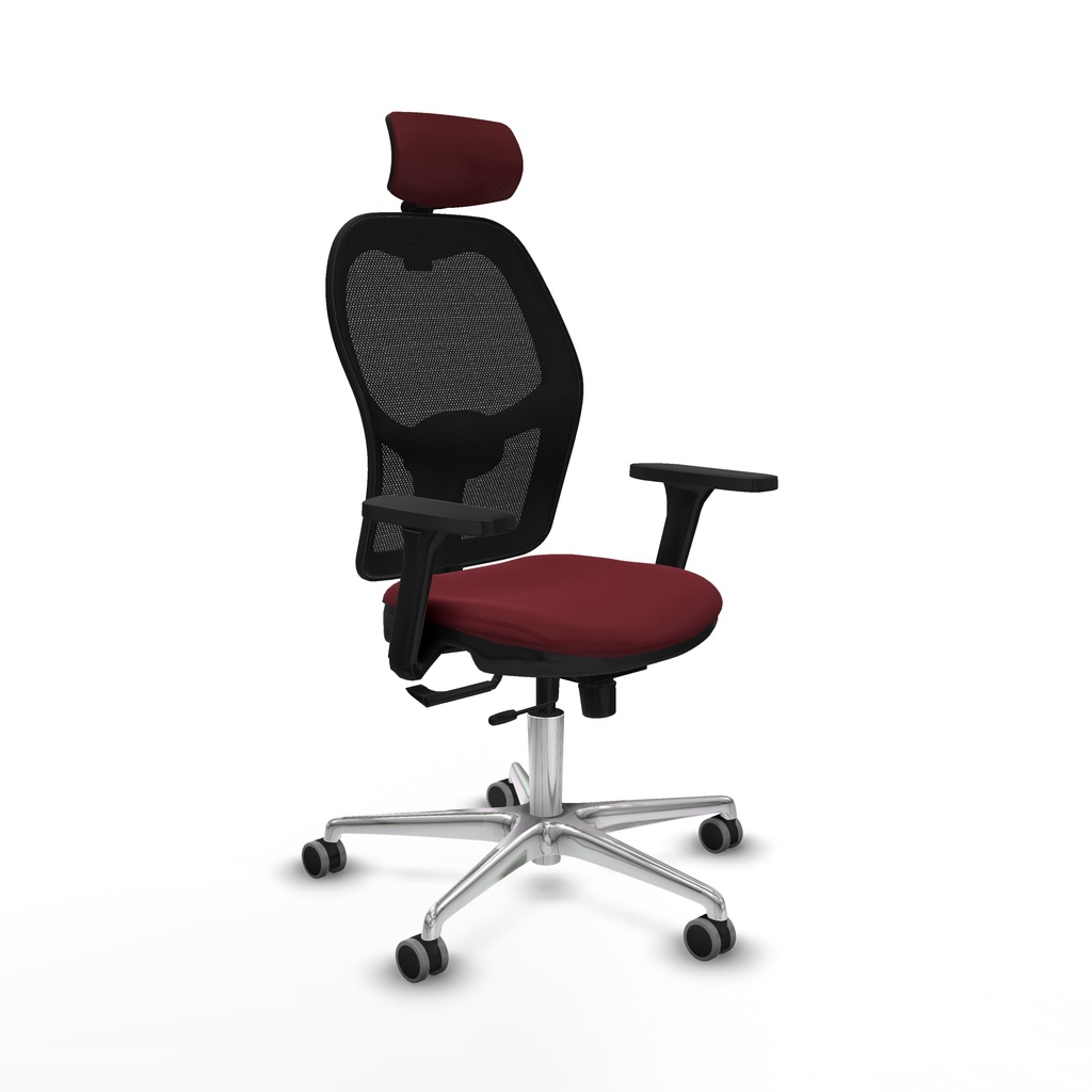 Jorquera traslack malla negra similpiel granate brazos 3D base aluminio cabecero 2D ruedas 65mm engomada