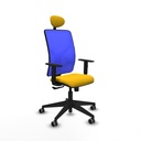 Motilla sincro malla azul bali amarillo brazos 1D base piramidal cabecero fijo ruedas 65mm engomadas