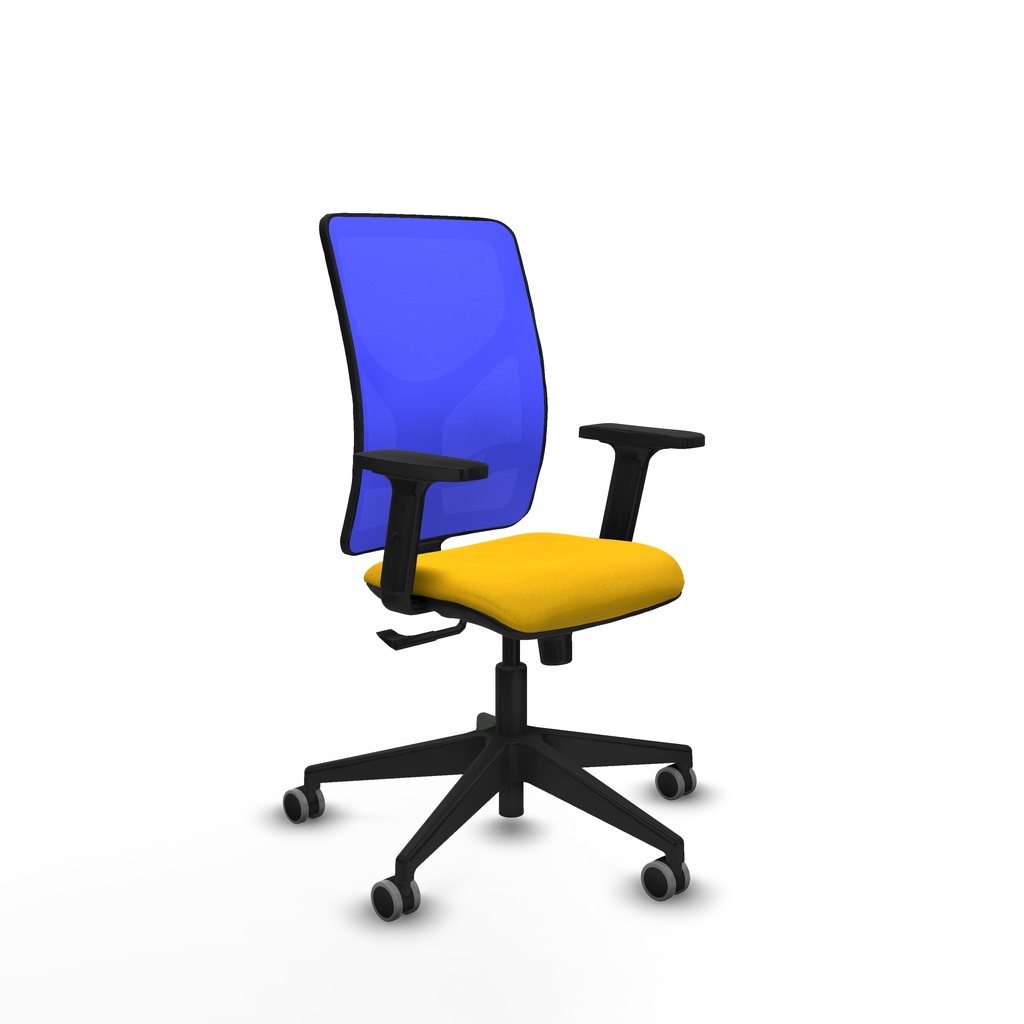 Motilla sincro malla azul bali amarillo brazos 2D base piramidal  ruedas 65mm engomadas