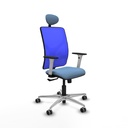 Motilla sincro malla azul bali azul cielo brazos blancos base aluminio cabecero fijo ruedas 65mm engomadas