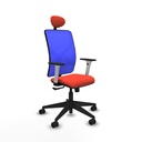 Motilla sincro malla azul bali naranja oscuro brazos blancos base piramidal cabecero fijo ruedas 65mm nailon