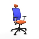 Motilla sincro malla azul bali naranja brazos blancos base piramidal cabecero fijo ruedas 65mm nailon