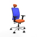 Motilla sincro malla azul bali naranja brazos 2D base blanca cabecero fijo ruedas 65mm nailon