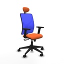 Motilla sincro malla azul bali naranja brazos 2D base piramidal cabecero fijo ruedas 65mm nailon