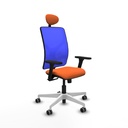 Motilla sincro malla azul bali naranja brazos 3D base blanca cabecero fijo ruedas 65mm engomadas
