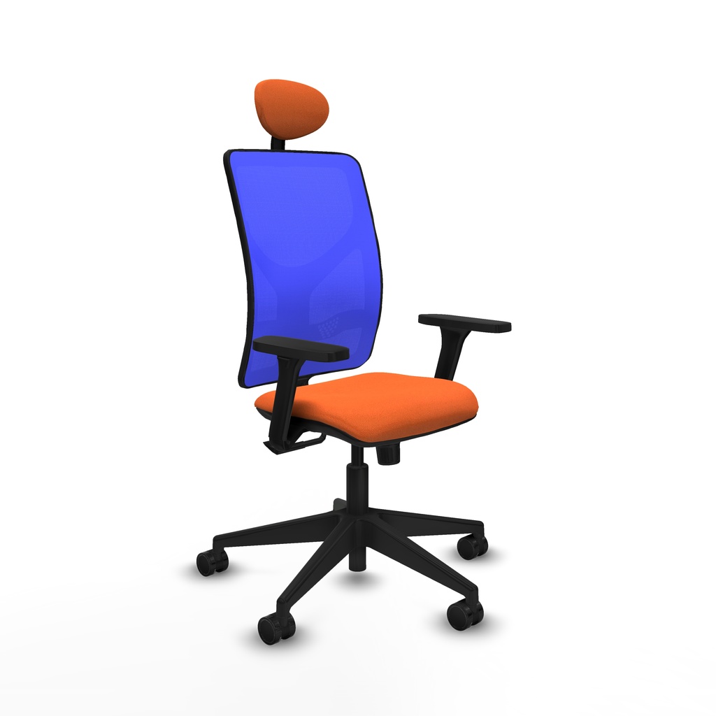Motilla sincro malla azul bali naranja brazos 3D base piramidal cabecero fijo ruedas 65mm nailon