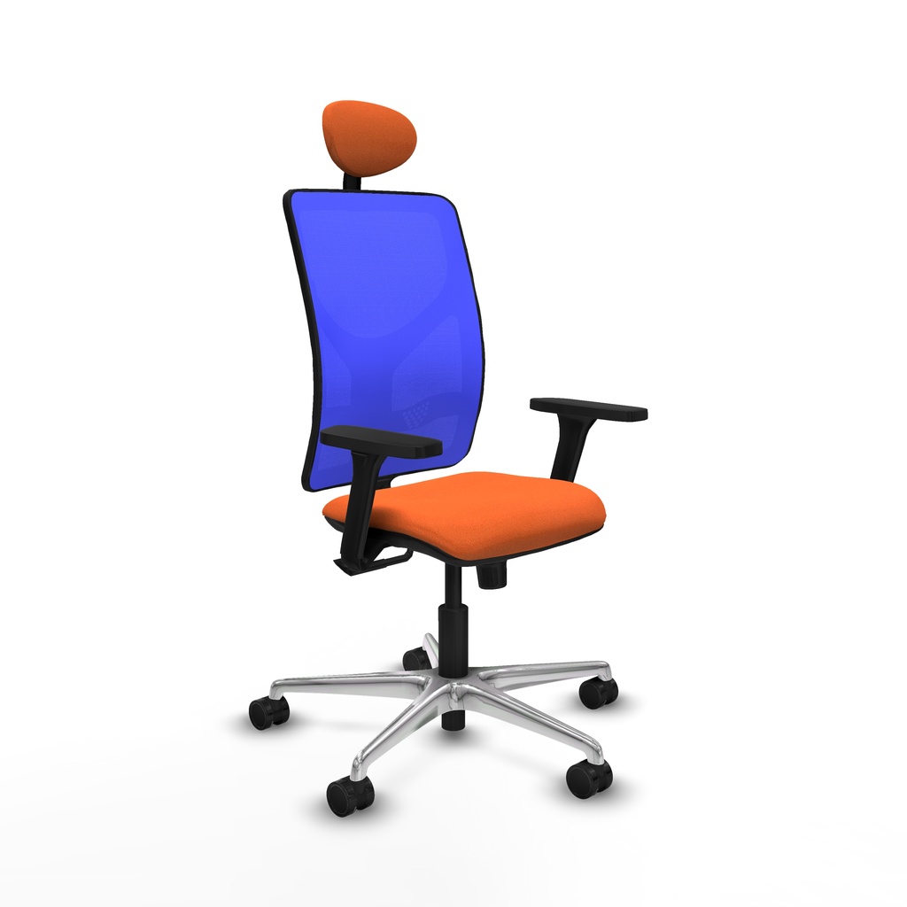 Motilla sincro malla azul bali naranja brazos 3D base aluminio cabecero fijo ruedas 65mm nailon