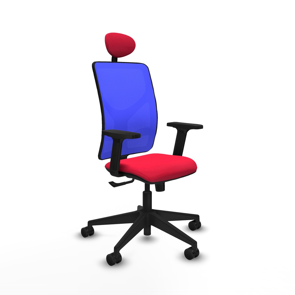 Motilla sincro malla azul bali rojo brazos 2D base piramidal cabecero fijo ruedas 65mm nailon