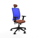 Motilla sincro malla azul bali marrón brazos 2D base piramidal cabecero fijo ruedas 65mm nailon