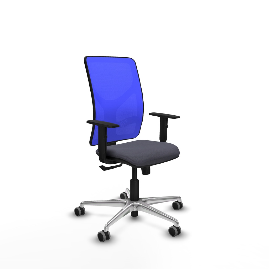 Motilla sincro malla azul bali gris oscuro brazos 1D base aluminio  ruedas 65mm engomadas