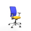 Motilla sincro malla azul similpiel amarillo brazos blancos base aluminio  ruedas 65mm engomadas