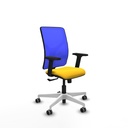 Motilla sincro malla azul similpiel amarillo brazos 2D base blanca  ruedas 65mm engomadas