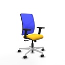 Motilla sincro malla azul similpiel amarillo brazos 2D base blanca  ruedas 65mm nailon