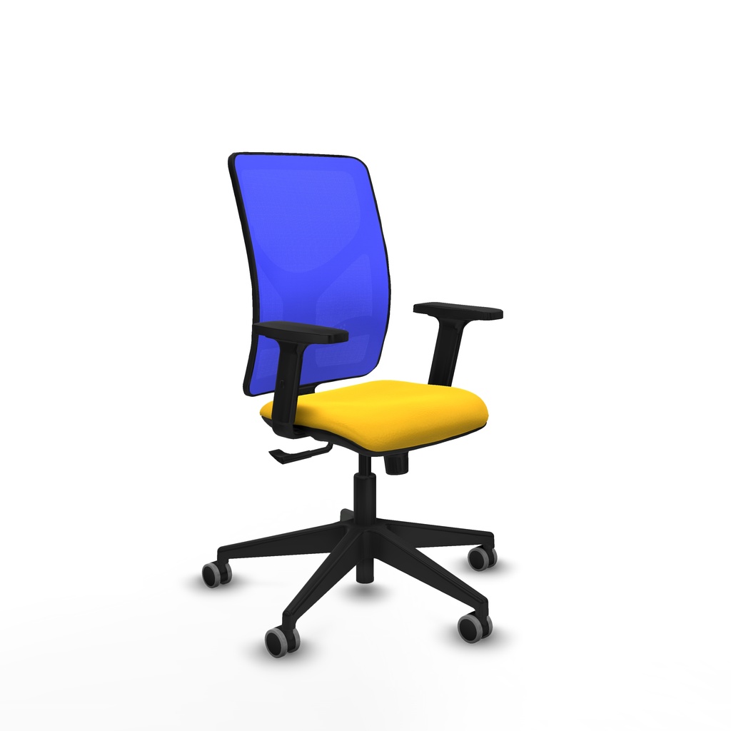 Motilla sincro malla azul similpiel amarillo brazos 2D base piramidal  ruedas 65mm engomadas