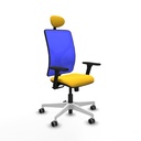 Motilla sincro malla azul similpiel amarillo brazos 3D base blanca cabecero fijo ruedas 65mm engomadas