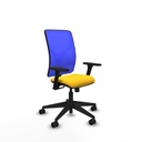 Motilla sincro malla azul similpiel amarillo brazos 3D base piramidal  ruedas 65mm nailon