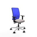 Motilla sincro malla azul similpiel blanco brazos 1D base blanca  ruedas 65mm nailon