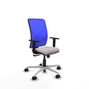 Motilla sincro malla azul similpiel blanco brazos 1D base aluminio  ruedas 65mm nailon