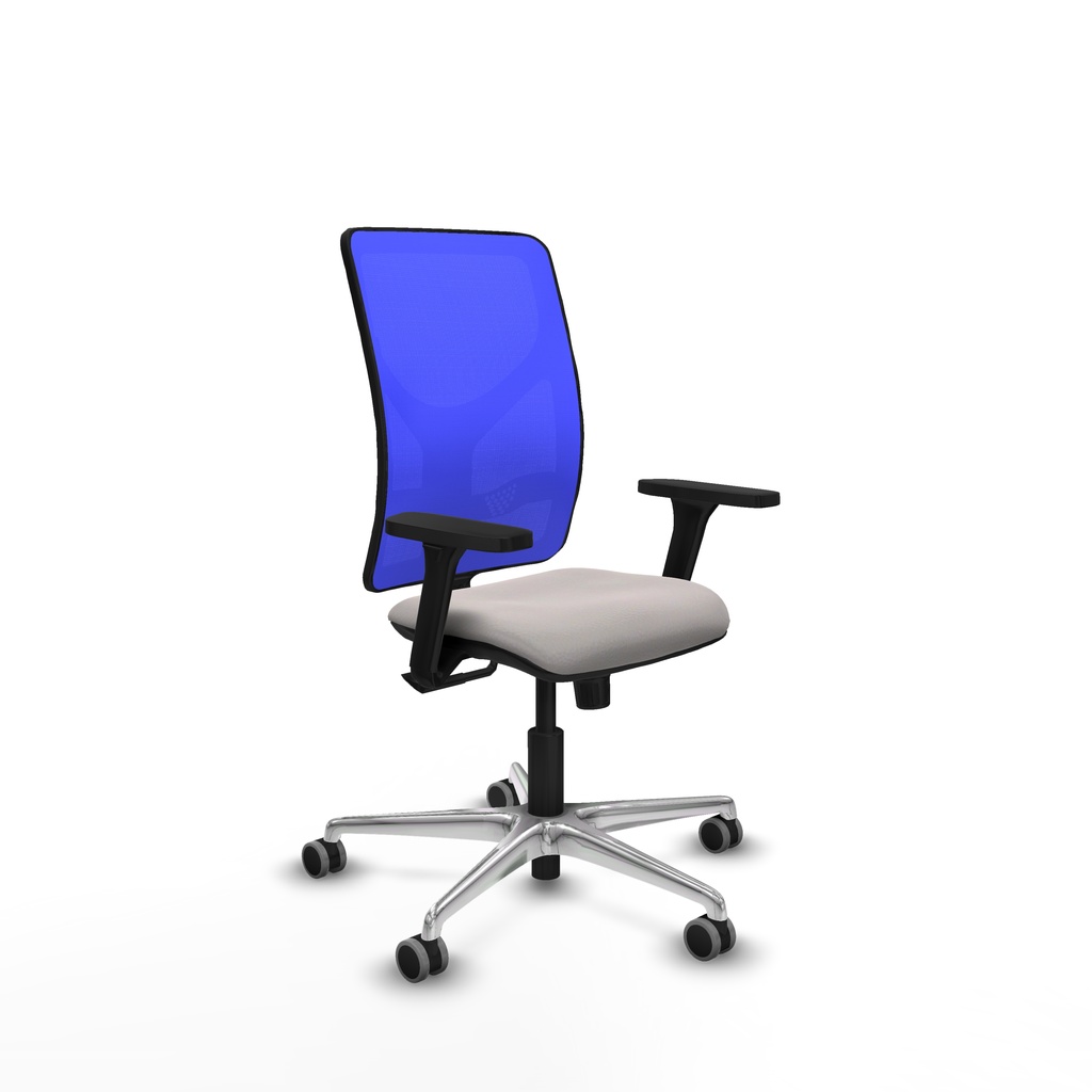 Motilla sincro malla azul similpiel blanco brazos 3D base aluminio  ruedas 65mm engomadas