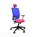 Motilla sincro malla azul similpiel rosa brazos blancos base piramidal cabecero fijo ruedas 65mm engomadas