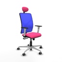 Motilla sincro malla azul similpiel rosa brazos blancos base aluminio cabecero fijo ruedas 65mm engomadas