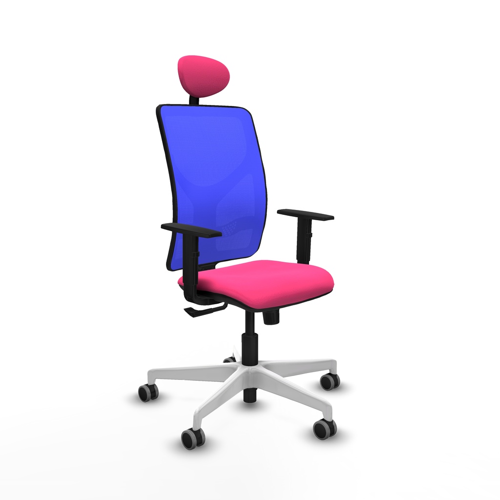 Motilla sincro malla azul similpiel rosa brazos 1D base blanca cabecero fijo ruedas 65mm engomadas