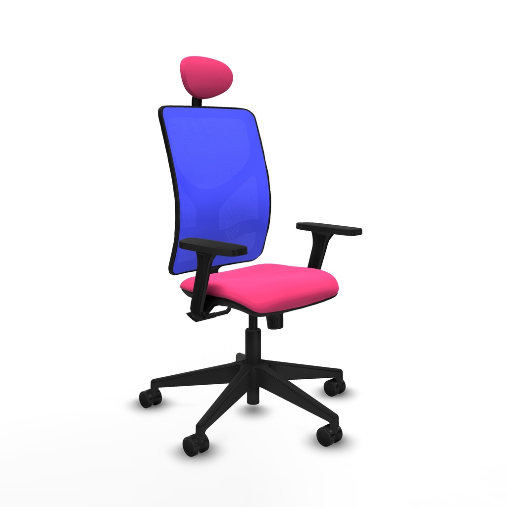 Motilla sincro malla azul similpiel rosa brazos 3D base piramidal cabecero fijo ruedas 65mm nailon