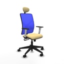 Motilla sincro malla azul similpiel crema brazos blancos base piramidal cabecero fijo ruedas 65mm nailon