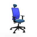 Motilla sincro malla azul similpiel azul claro brazos 1D base piramidal cabecero fijo ruedas 65mm nailon