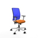 Motilla sincro malla azul similpiel naranja brazos blancos base blanca  ruedas 65mm nailon