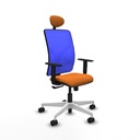 Motilla sincro malla azul similpiel naranja brazos 1D base blanca cabecero fijo ruedas 65mm nailon