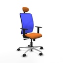 Motilla sincro malla azul similpiel naranja brazos 1D base aluminio cabecero fijo ruedas 65mm nailon