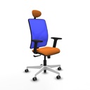 Motilla sincro malla azul similpiel naranja brazos 2D base blanca cabecero fijo ruedas 65mm engomadas