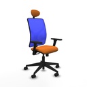 Motilla sincro malla azul similpiel naranja brazos 3D base piramidal cabecero fijo ruedas 65mm nailon