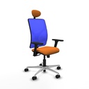 Motilla sincro malla azul similpiel naranja brazos 3D base aluminio cabecero fijo ruedas 65mm nailon