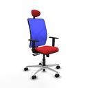 Motilla sincro malla azul similpiel rojo brazos 1D base aluminio cabecero fijo ruedas 65mm nailon