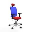 Motilla sincro malla azul similpiel rojo brazos 2D base aluminio cabecero fijo ruedas 65mm nailon
