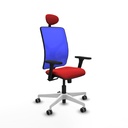 Motilla sincro malla azul similpiel rojo brazos 3D base blanca cabecero fijo ruedas 65mm engomadas