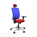 Motilla sincro malla azul similpiel rojo brazos 3D base aluminio cabecero fijo ruedas 65mm engomadas