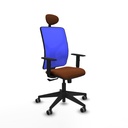 Motilla sincro malla azul similpiel marrón brazos 1D base piramidal cabecero fijo ruedas 65mm engomadas