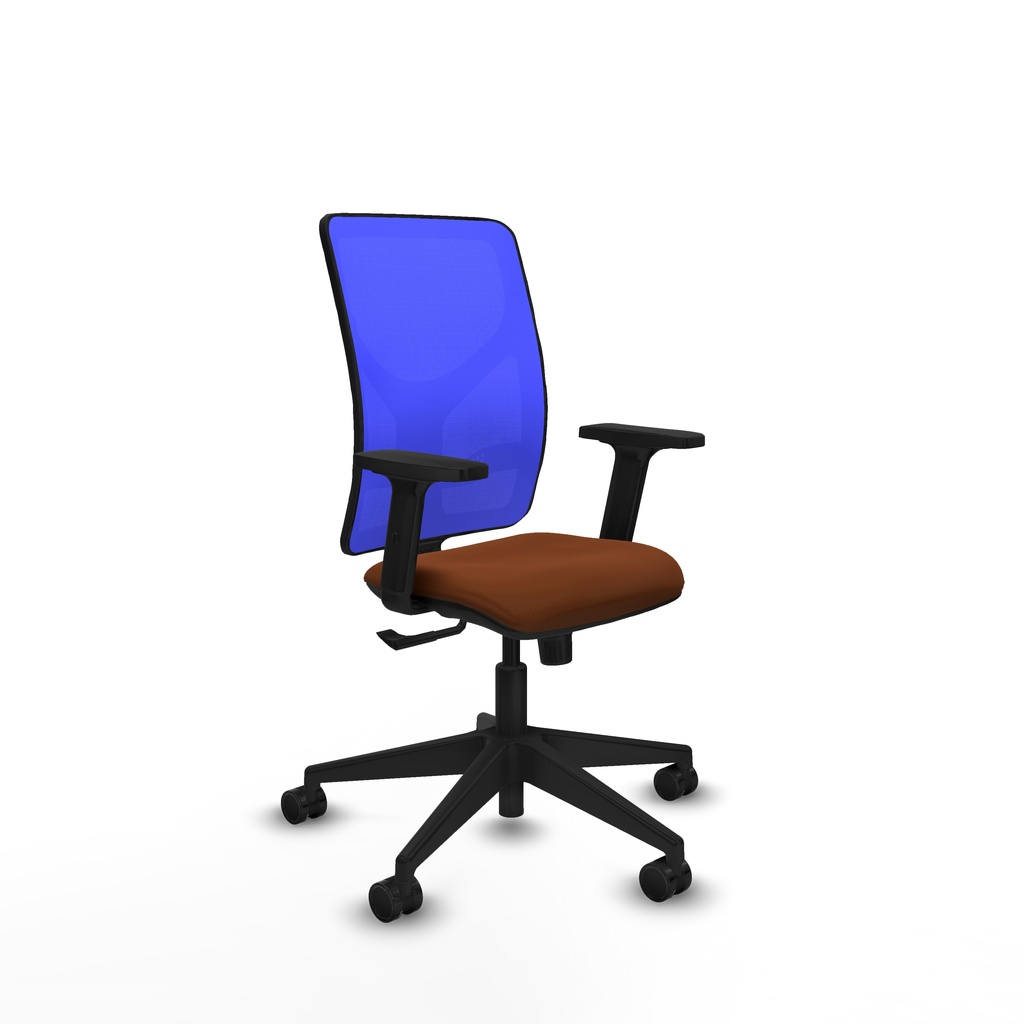 Motilla sincro malla azul similpiel marrón brazos 2D base piramidal  ruedas 65mm nailon