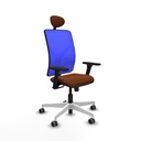 Motilla sincro malla azul similpiel marrón brazos 3D base blanca cabecero fijo ruedas 65mm engomadas