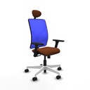 Motilla sincro malla azul similpiel marrón brazos 3D base blanca cabecero fijo ruedas 65mm nailon