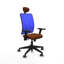 Motilla sincro malla azul similpiel marrón brazos 3D base piramidal cabecero fijo ruedas 65mm engomadas