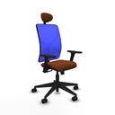 Motilla sincro malla azul similpiel marrón brazos 3D base piramidal cabecero fijo ruedas 65mm nailon