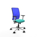 Motilla sincro malla azul similpiel turquesa brazos blancos base aluminio  ruedas 65mm nailon