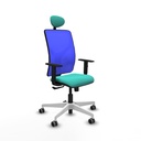Motilla sincro malla azul similpiel turquesa brazos 1D base blanca cabecero fijo ruedas 65mm engomadas